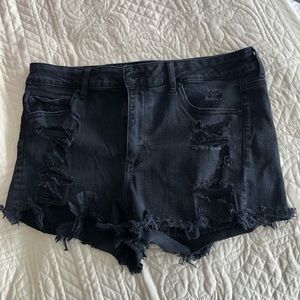 American Eagle | Faded black distressed shorts